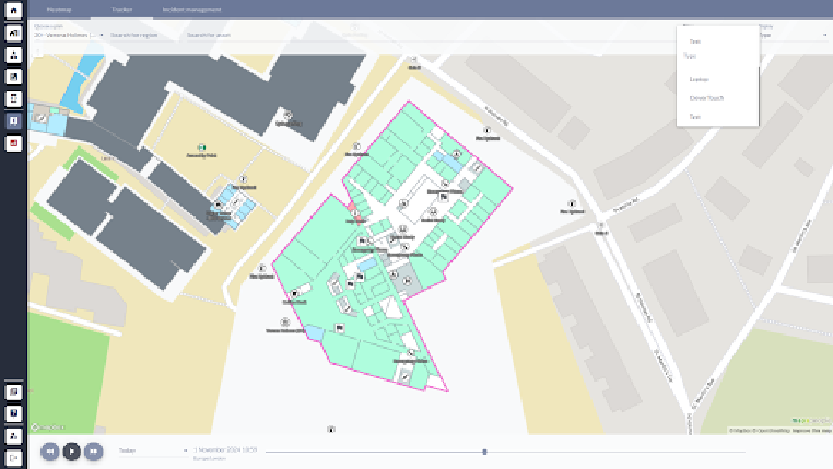 Web app shows location of all the assets of the required type